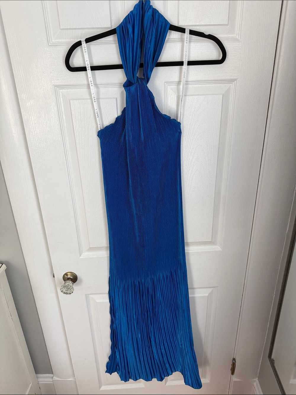 L’IDEE Soirée Blue Halter Pleated Maxi Dress